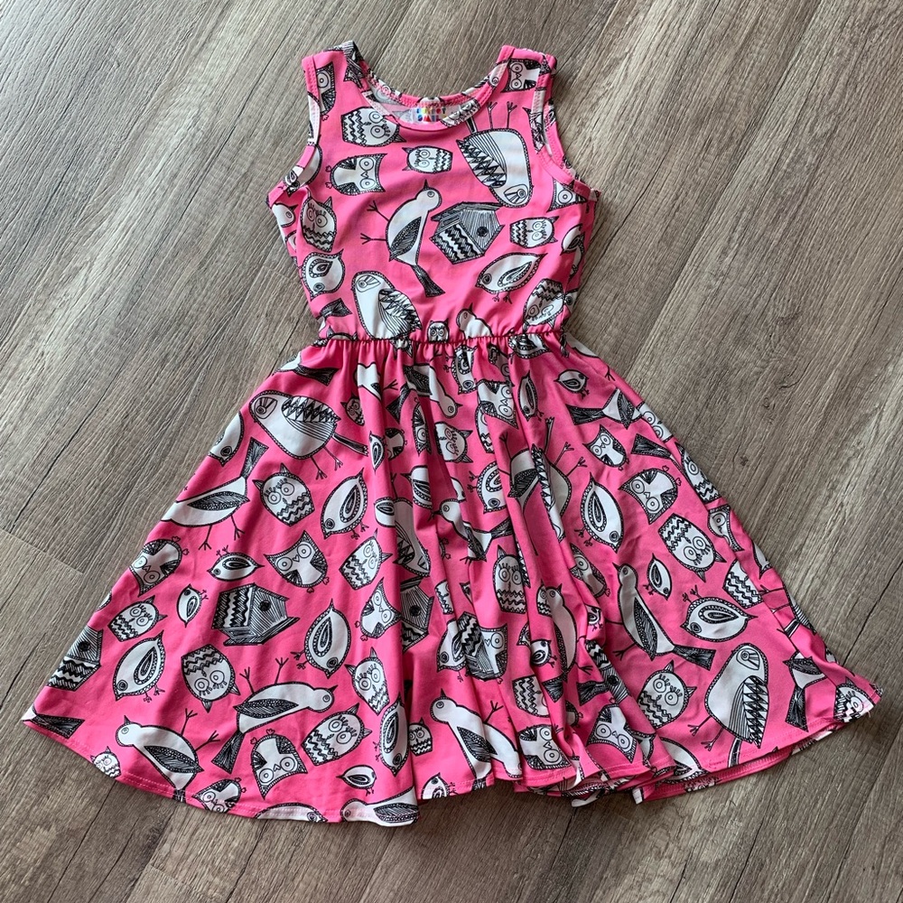 DOT DOT SMILE Hot Pink Girls Tank Dress Owl Bird House Print Size 5/6 Kids